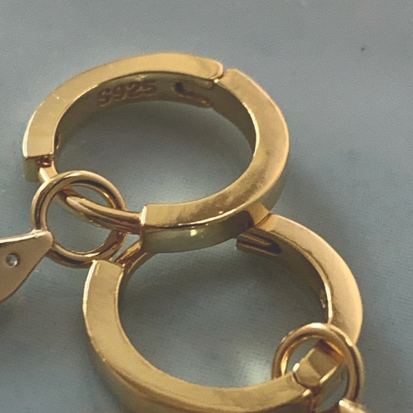 NWT 18K Gold Plated, 925 Sterling Silver Huggie Hoop Dangling Sword Earrings - Picture 7 of 12